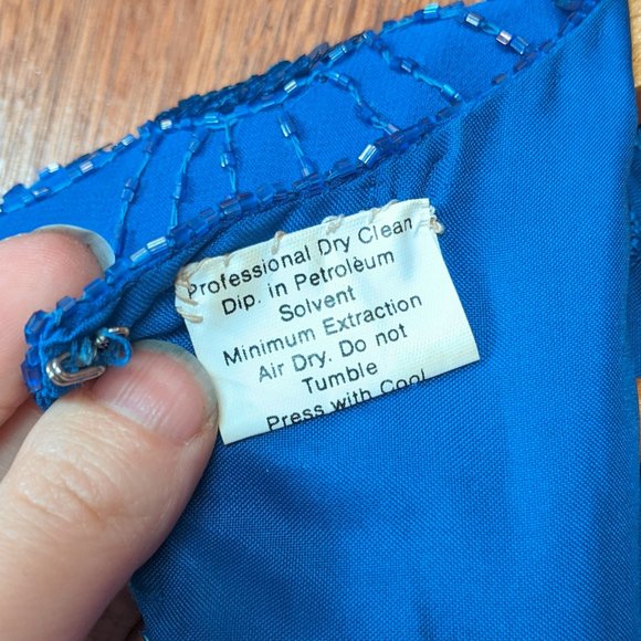 Vintage 80s Blue Sequin & Beaded Fringe Party Dress - Picture 10 of 10